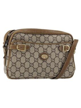 Authentic GUCCI GG Plus Supreme Shoulder Bag PVC Beige Gold